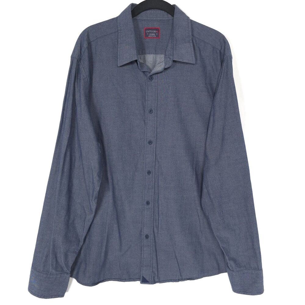 UNTUCKIT Men’s Button Up Shirt XL 100% Cotton Blue Casual Minimalist